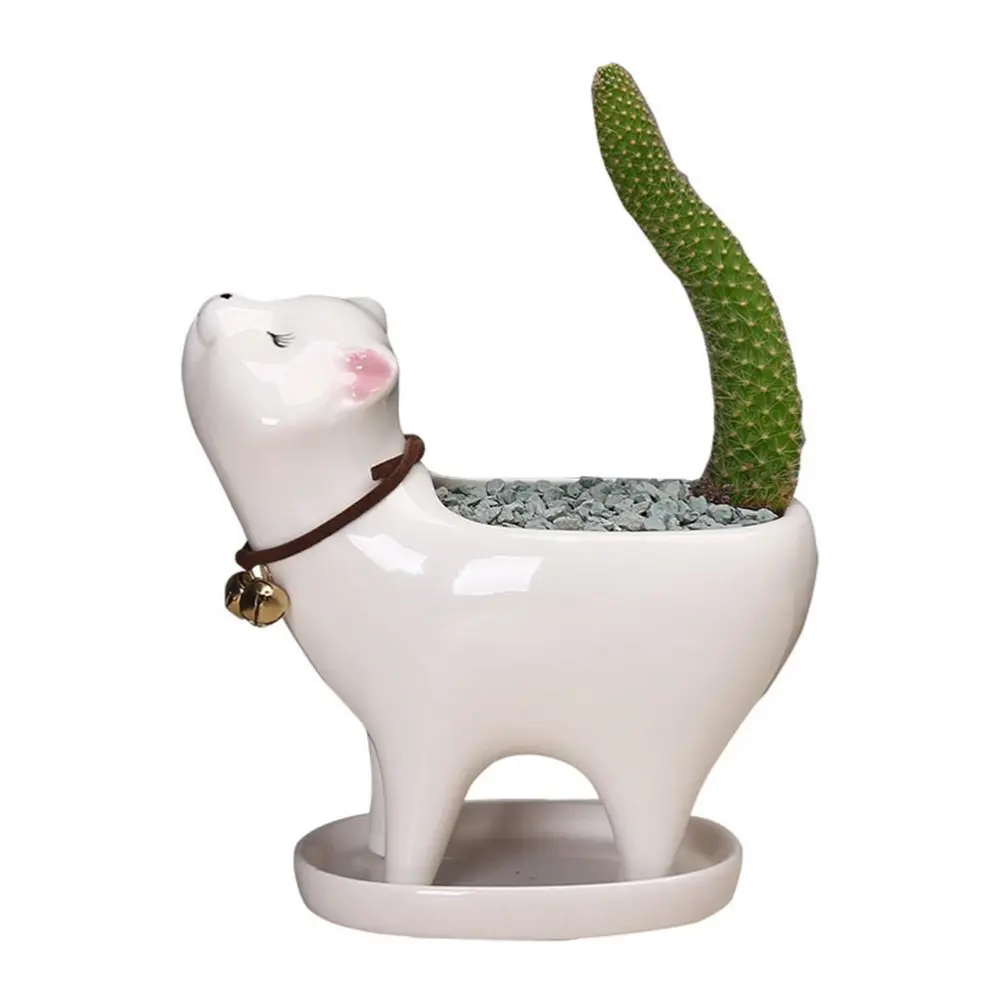 Kitten Ceramic Succulent Pots with Drain Hole Mini Pots for Plants Cactus Plants Containers for Home and Office Decoration