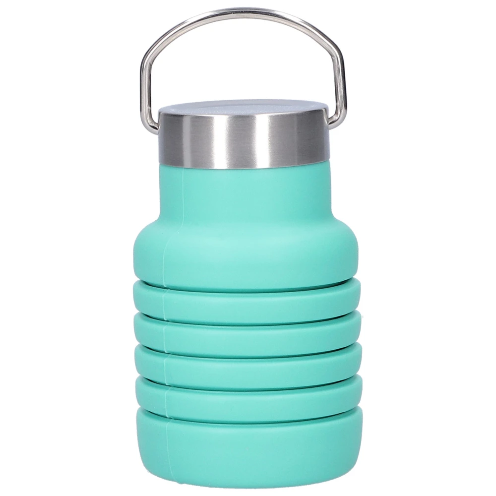 500ml Collapsible Silicone Water Bottle Drinking Cup with Stainless Steel Lid for Outdoor Vert pin