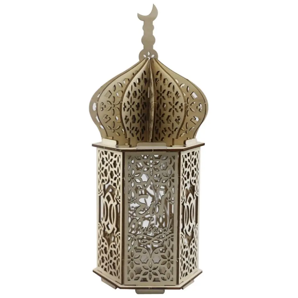 Ramadan LED Lamp Wooden Eid Mubarak Moon LED Light Muslim Islam Decorative Light Lantern for Home Decoration