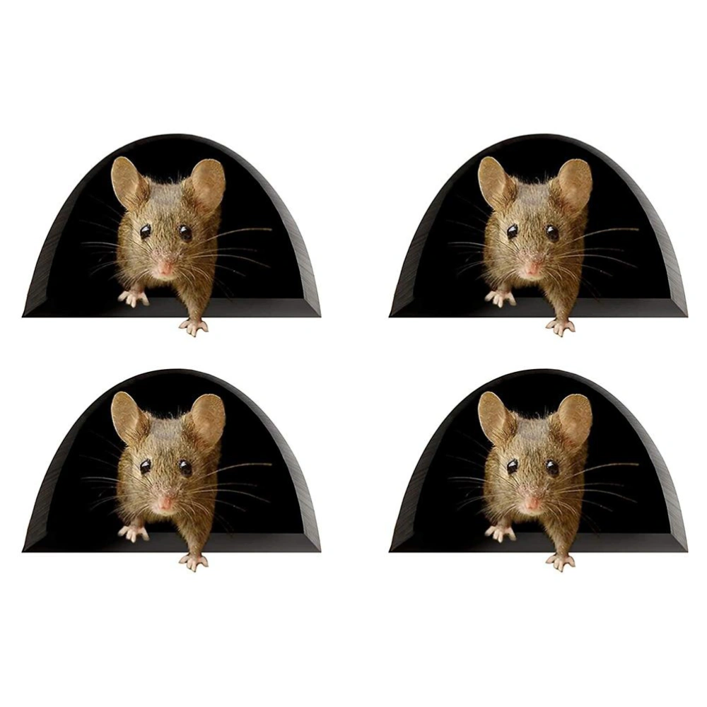 4PCS Mouse Hole Wall Decals 3D Vinyl Wall Stickers Mouse House Stickers for Home Bedroom Living Room