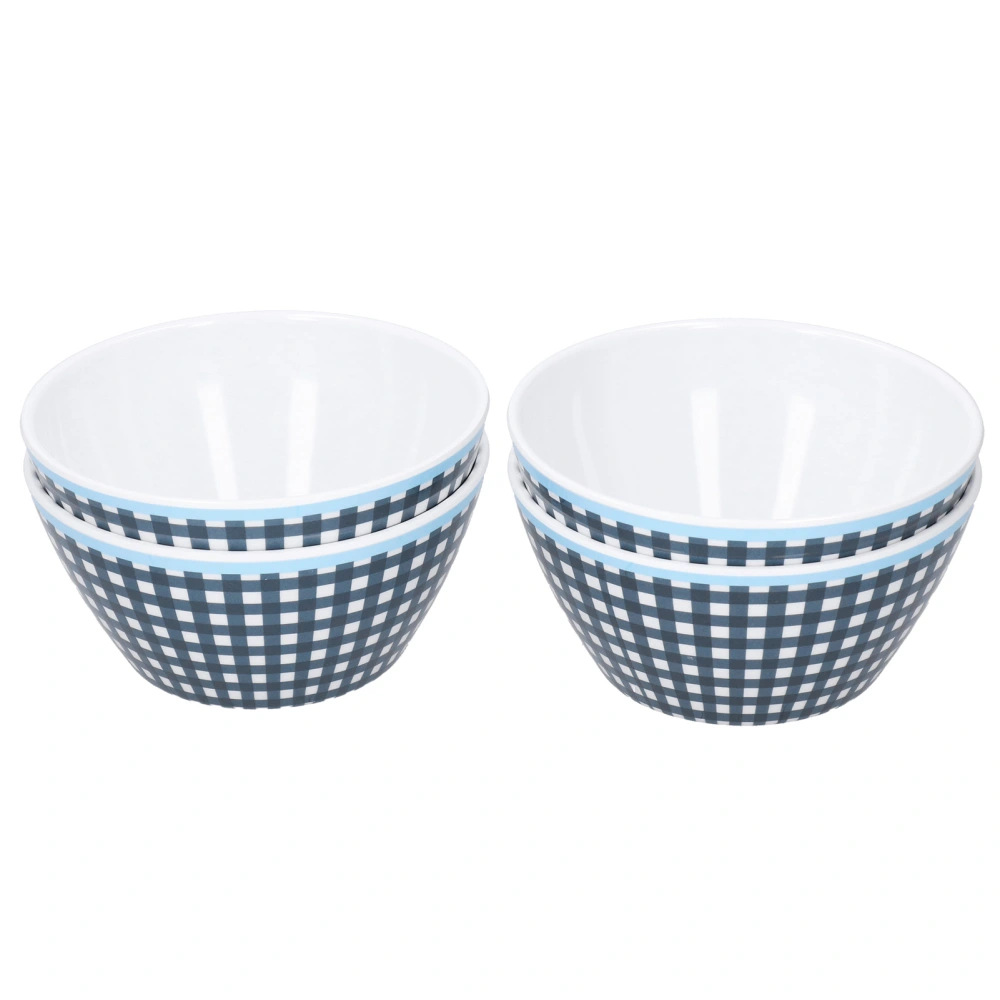 4PCS 6in Salad Bowl Dinner Serving Bowl Sets Kitchen Imitation Porcelain DinnerwareDark Blue Grids