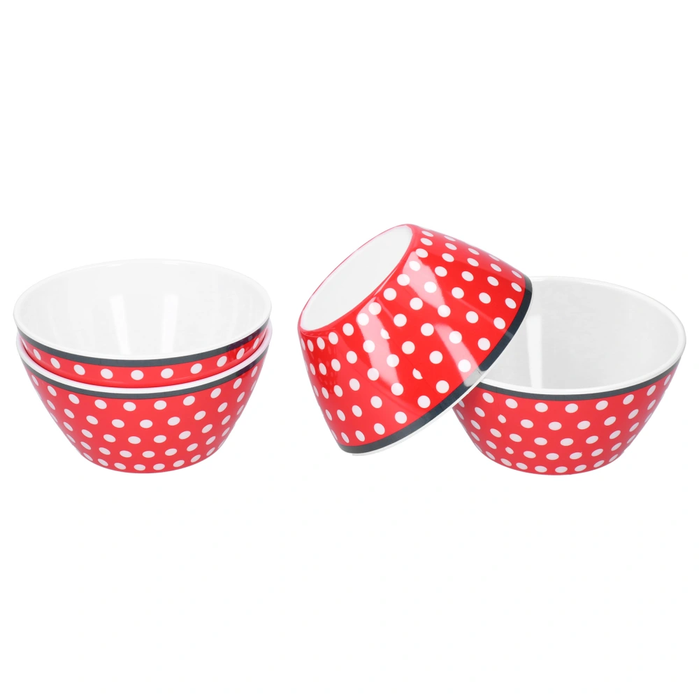 4PCS 6in Salad Bowl Dinner Serving Bowl Sets Kitchen Imitation Porcelain DinnerwareRed Dots