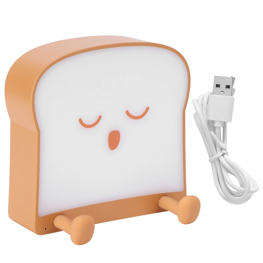 USB Night Light Mini Cute Cartoon Bread‑Shaped Bedside Lamp Phone Holder Stand Brown