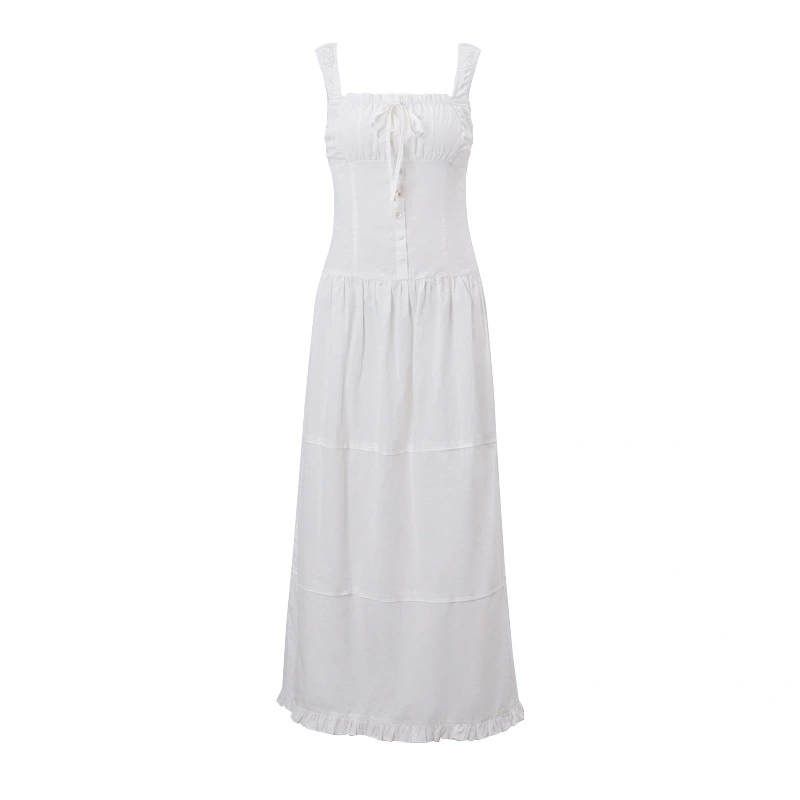 Vacation Style Fashion Square Collar French Style Temperament Slim-fit Suspender Dress