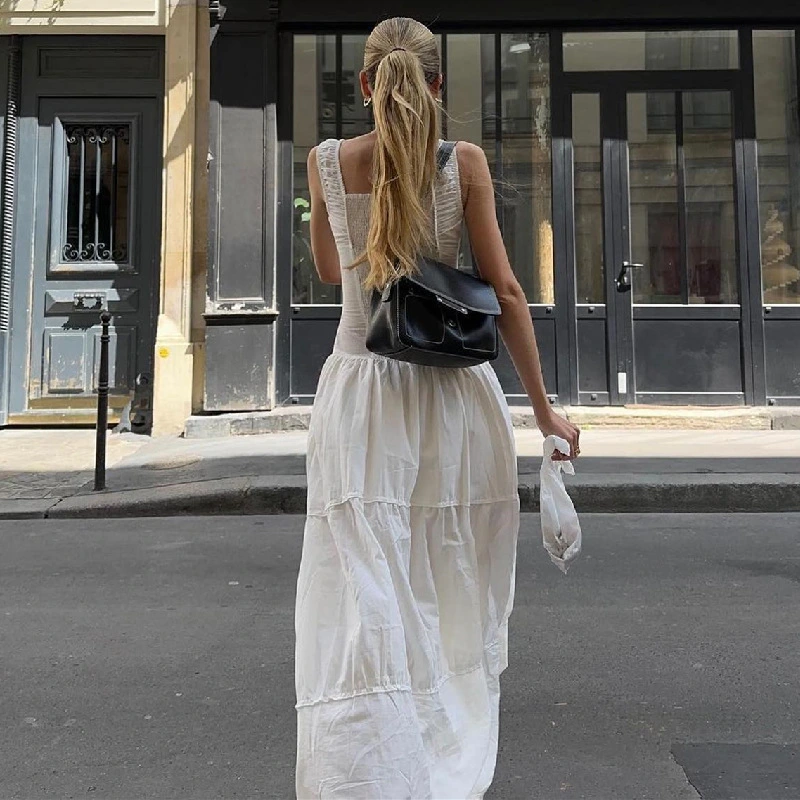 Vacation Style Fashion Square Collar French Style Temperament Slim-fit Suspender Dress