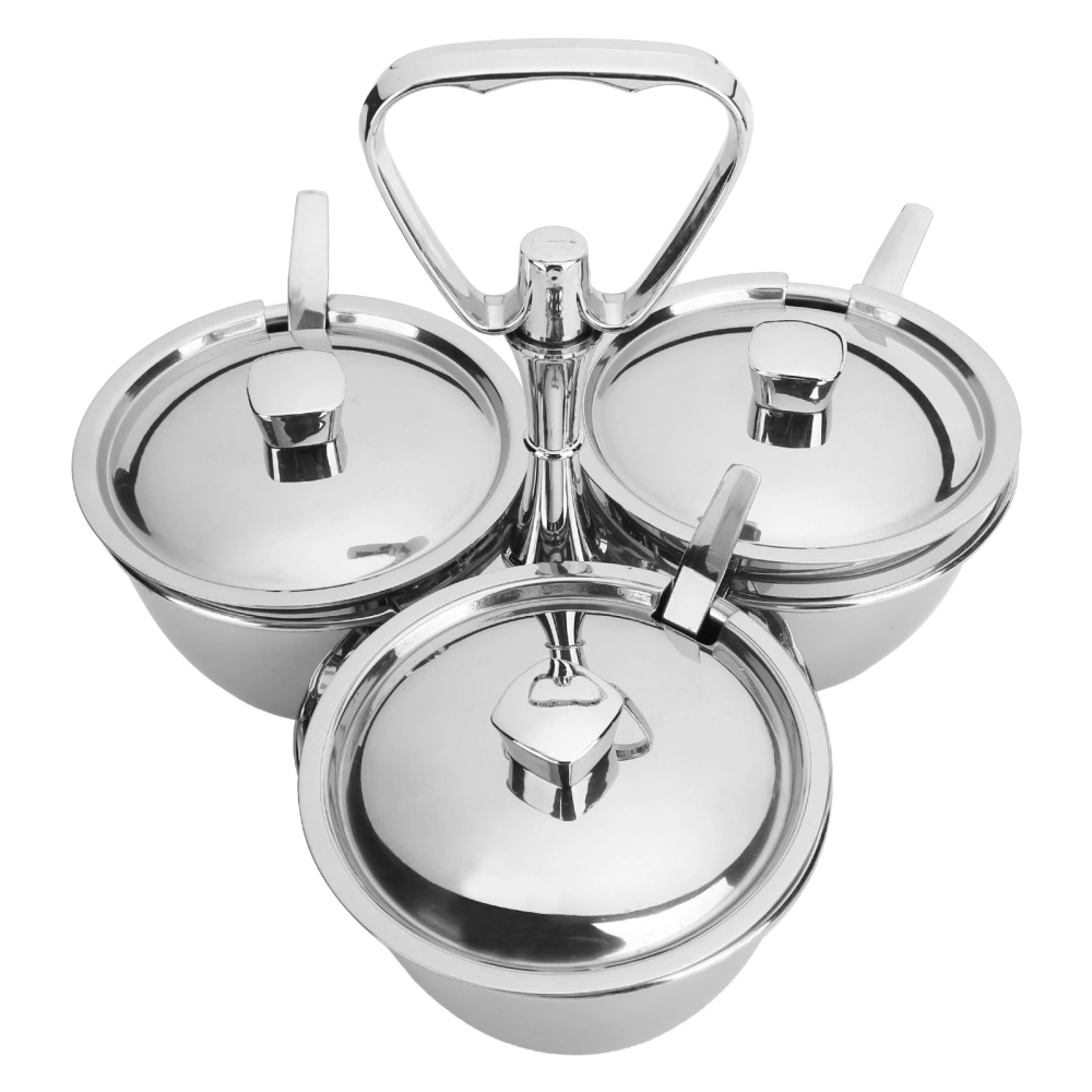 Spice Rack Kitchen Stainless Steel Seasoning Pots Condiment Set Rotating Spice Rack OrganizerJ13390(3) 3Pcs Rotating Seasoning Pot Set