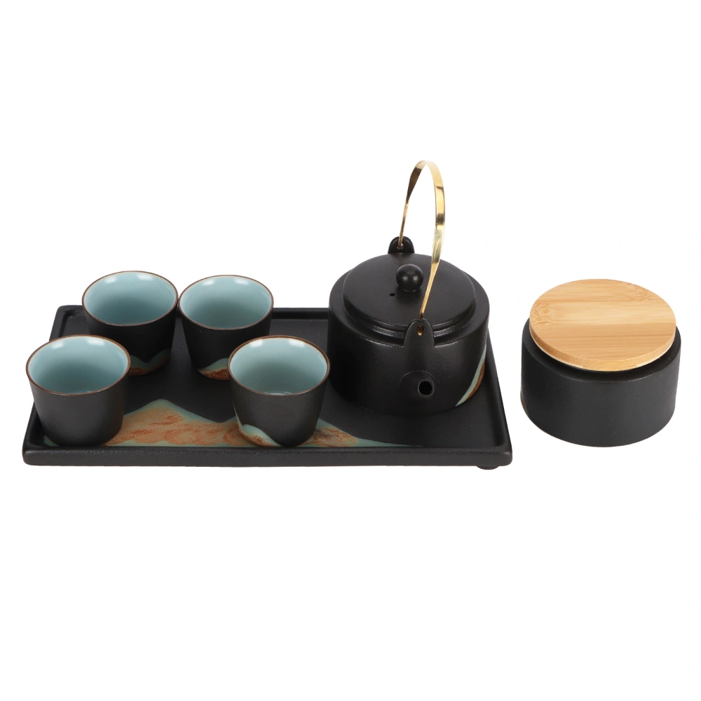 Kung Fu Tea Set Japanese Style Black Pottery Tea Kettle Jar Cups Tray Kit Tea Ceremony