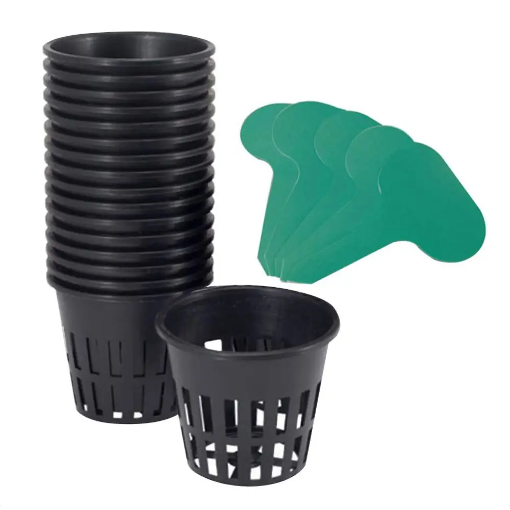 12 Pcs Hydroponics Pots with 10 Pcs Plant Labels Hydroponics Mesh Pot Black Growing Net for Hydroponics Supplies