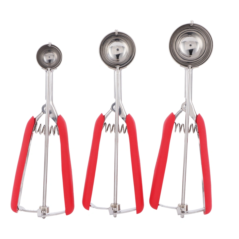 3PCS Ice Cream Scoop Cookies Scoop Set Stainless Steel Ice Cream Spoon Watermelon DiggerRed