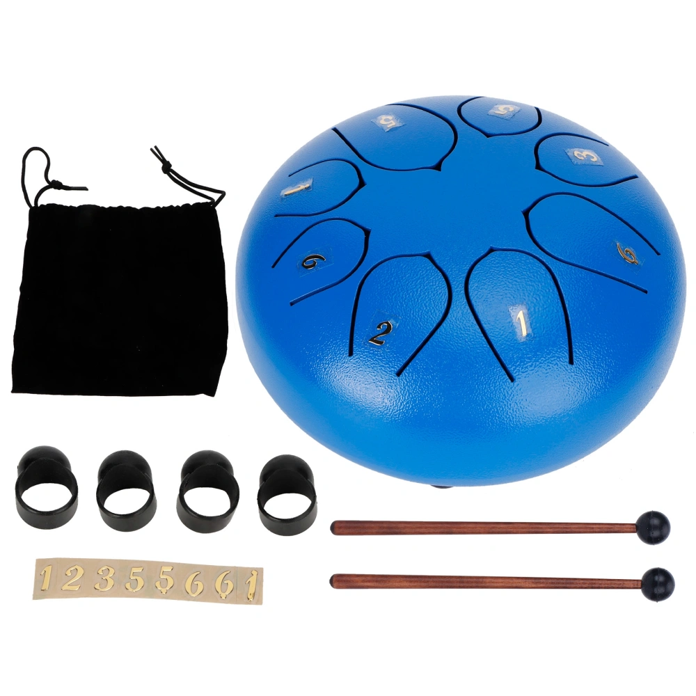 6in Tongue Drum 8‑Tones Ethereal Hand Pan Drums with Drumstick Percussion InstrumentBlue