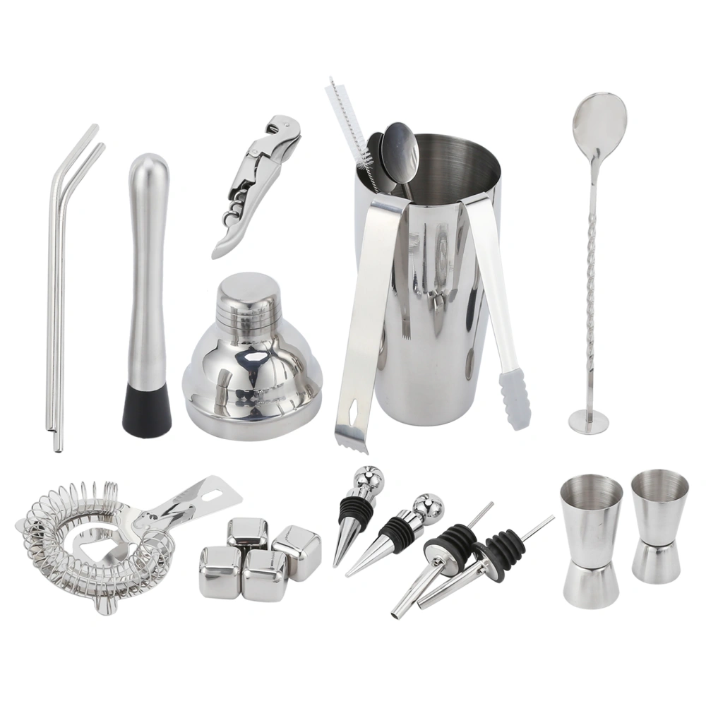 22Pcs/Set 750ml Cocktail Shaker Kit Stainless Steel Barware Bar Bartender Accessory Silver