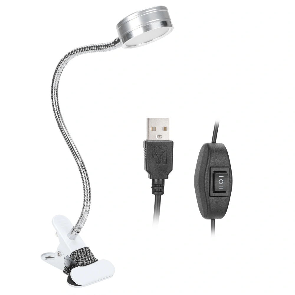 Clamp Light USB Warm Cold Color Temperature 360 Degrees Adjustable Gooseneck Light (Silver)