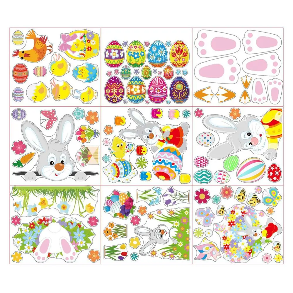 Easter Decoration Easter Eggs Bunny Stickers Easter Window Stickers Bunny Decals Easter Door Window Decor Home Party Ornaments