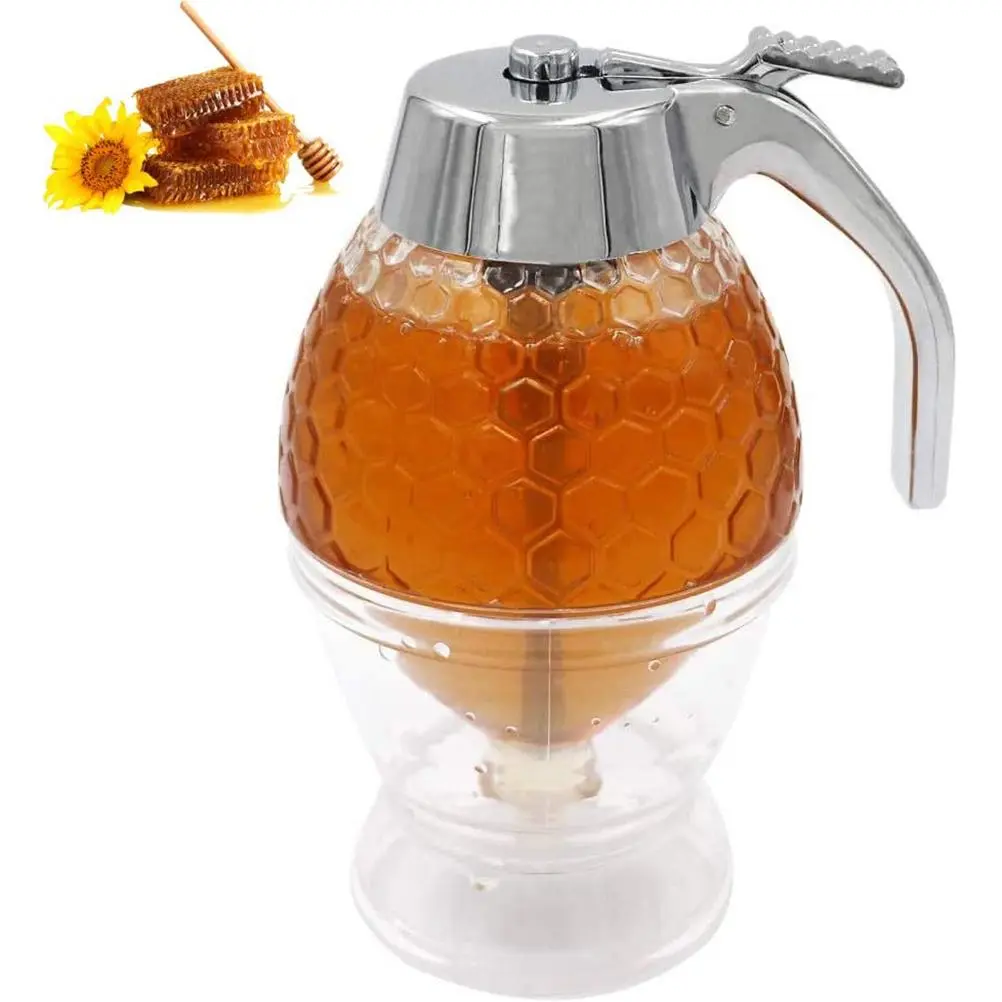 Honey Dispenser Portable Acrylic Honey Jar Container Honey Comb Shaped Honey Pot for Serving Honey and Syrup
