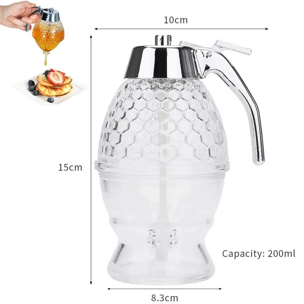 Honey Dispenser Portable Acrylic Honey Jar Container Honey Comb Shaped Honey Pot for Serving Honey and Syrup
