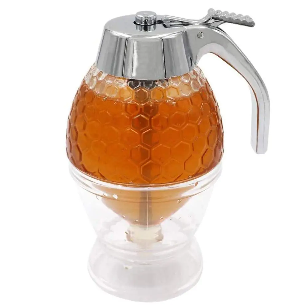 Honey Dispenser Portable Acrylic Honey Jar Container Honey Comb Shaped Honey Pot for Serving Honey and Syrup
