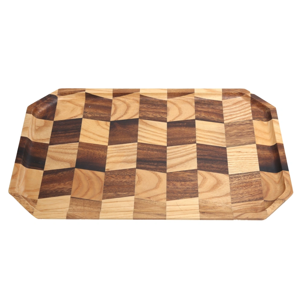 Wood Fruit Dishes Wooden Tea Dessert Tray Grid Pattern Rectangular Food Serving Plate38x24cm