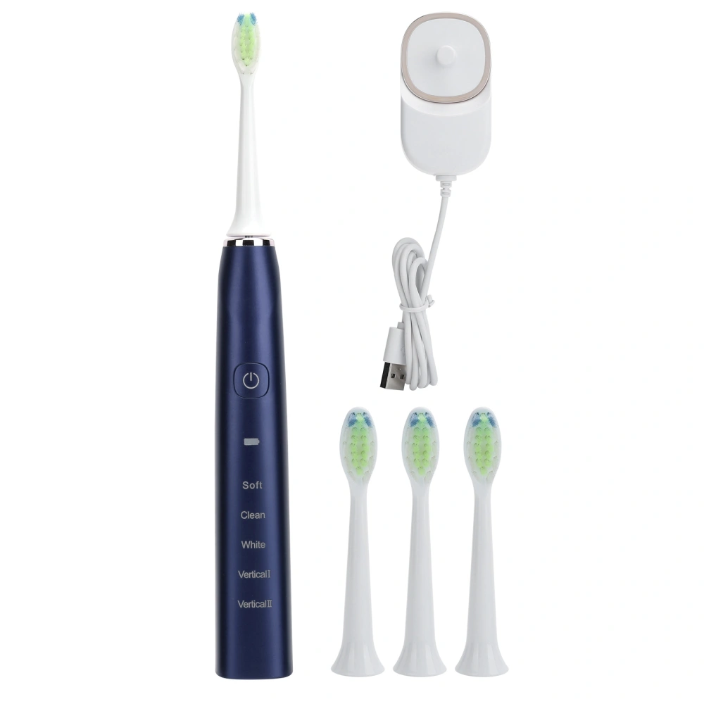 Electric Ultrasonic Toothbrush USB Wireless Charging FullAutomatic Teeth Cleaning Brush 5 Modes(Dark Blue )