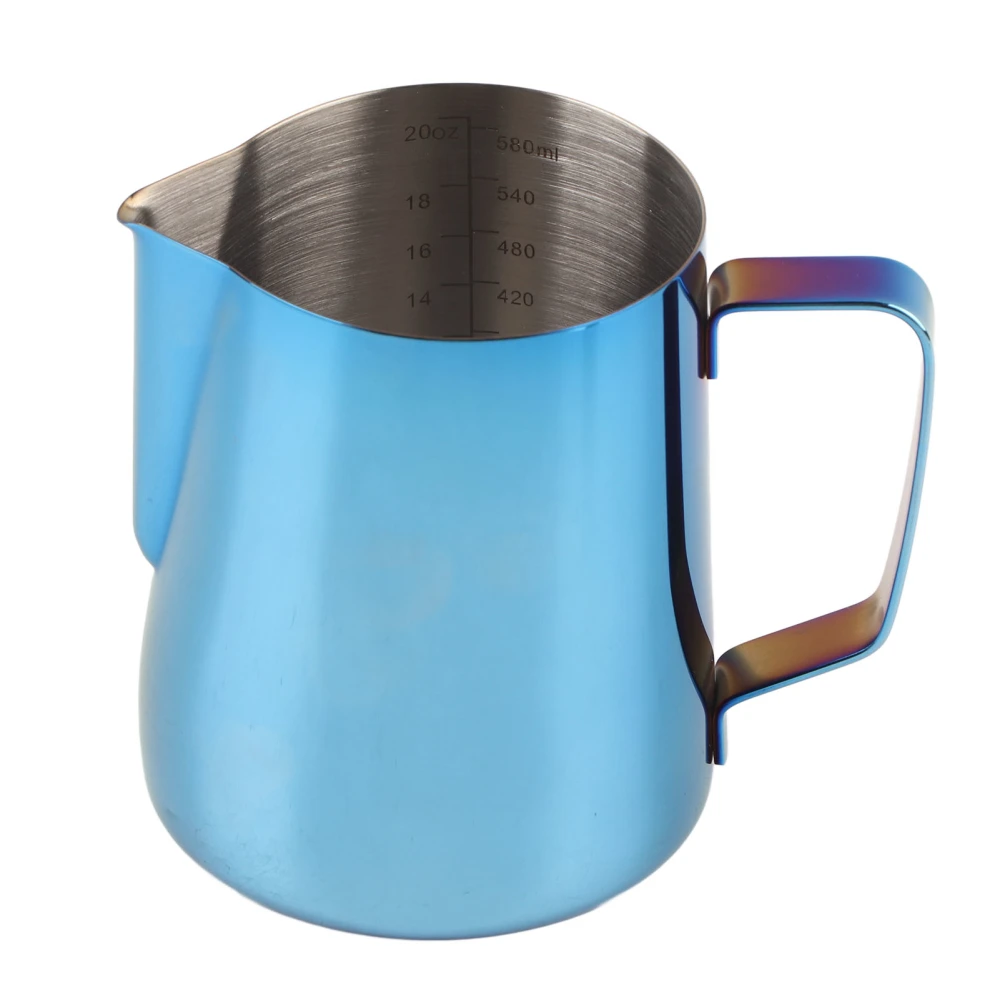 Milk Frothing Pitcher Japanese Style 304 Stainless Steel Coffee Cup Mug for Home Bar(600ML Bleu )