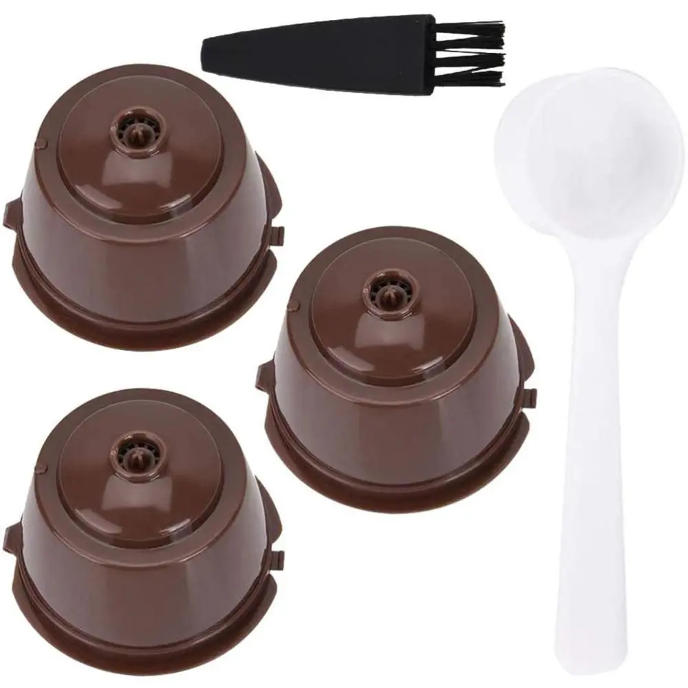 3Pcs Reusable Coffee Capsule Refillable Capsules Plastic Reusable Capsules Refillable Coffee Filters with Spoon and Brush