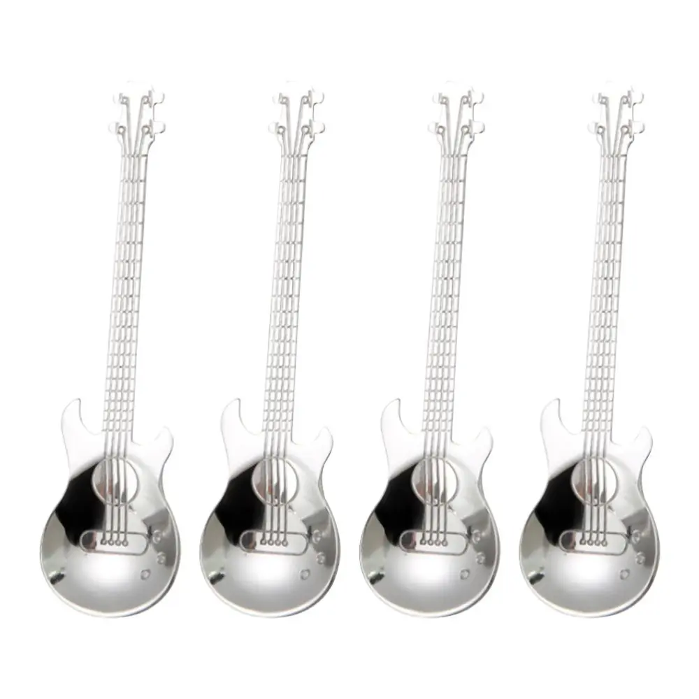 4 Pcs Guitar Coffee Spoons Stainless Steel Guitar Instrument Shaped Coffee Spoons Kitchen Utensil for Mixing Milkshake Tea Dessert Drink