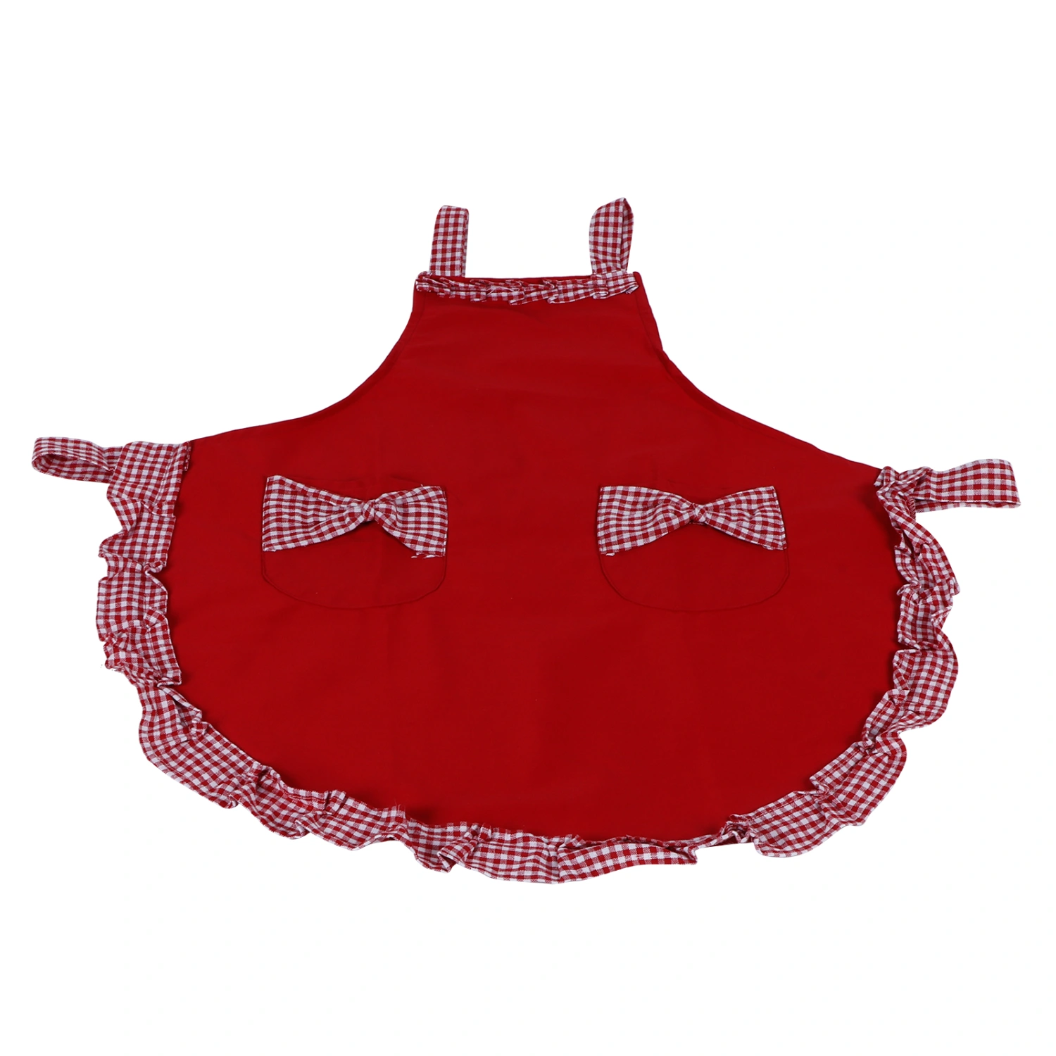 Cute Vintage Women Apron Bowknot Lace Decoration with Pocket for Kitchen Cooking SuppliesRed