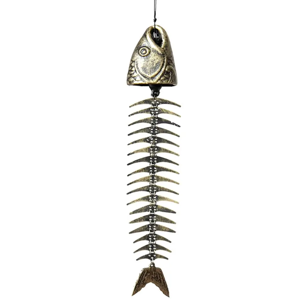 Fishbone Wind Chime Ornaments Antique Fish Sculpture Hanging Wind Chime for Indoor Outdoor Home Garden Patio Balcony Decoration