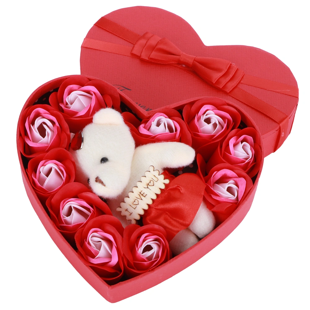 Artificial Rose Flower with Bears Gift Box Soap Flowers for Birthday Valentine's DayMixed Red