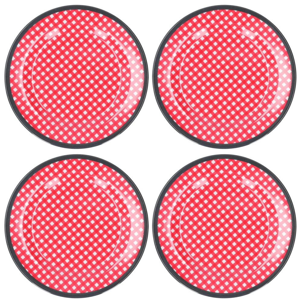 4Pcs 9in Salad Dish Red Grids Fruit Plate Dinnerware Tableware for Restaurant Hotel