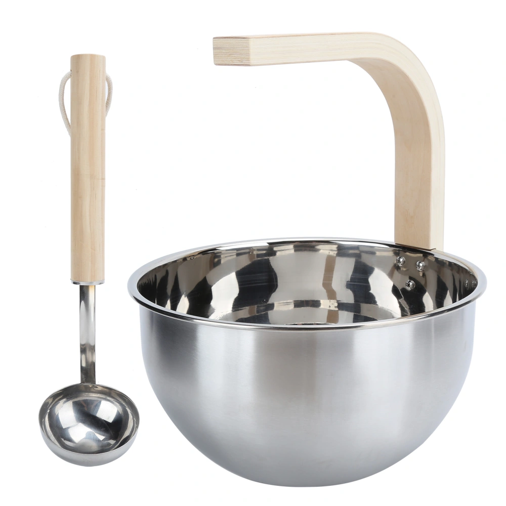 4L Stainless Steel Sauna Bucket with Long Handle Ladle Set for Sauna SPA Bath Accessories