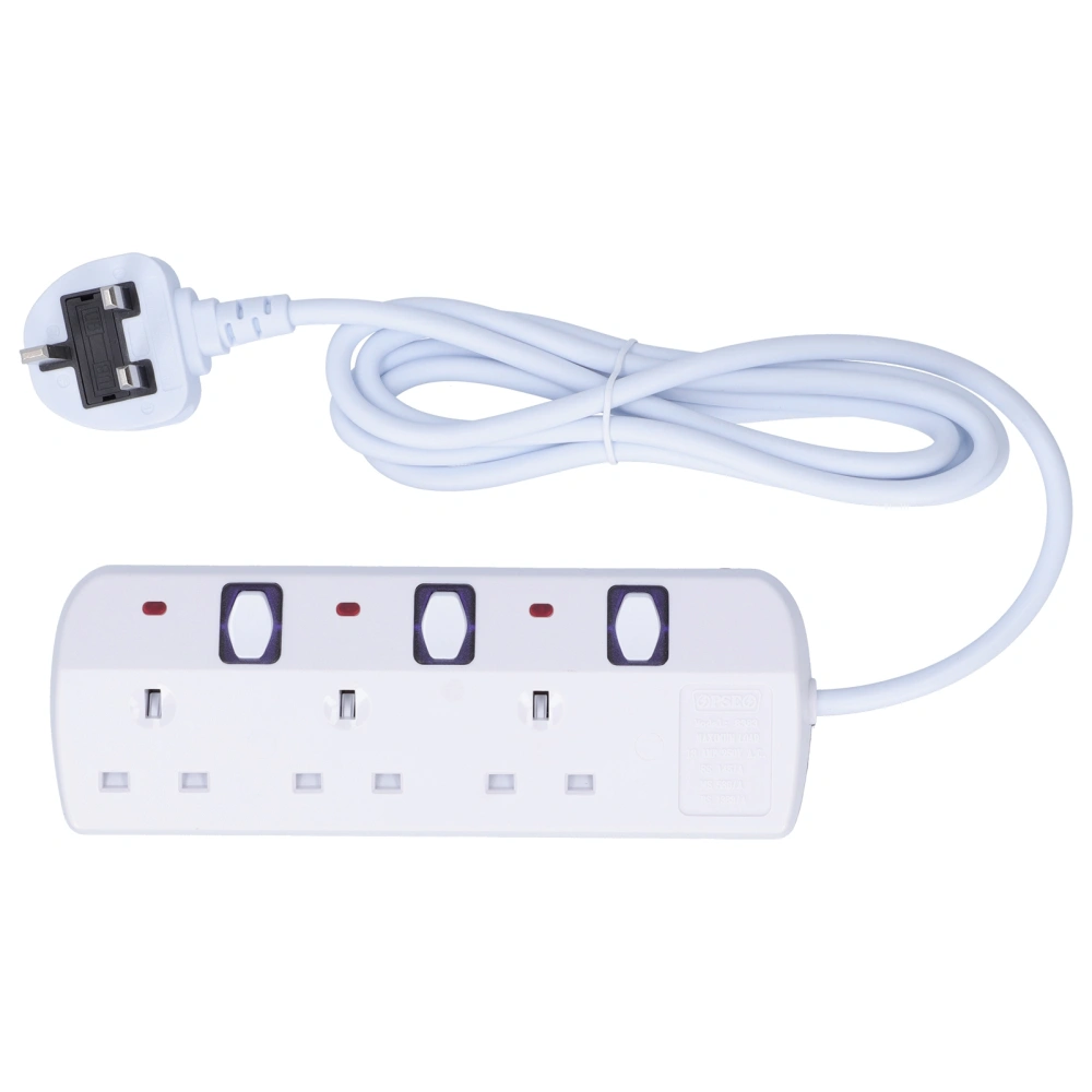 Power Outlet Socket 3-Socket Multifunctional Extension Power Strip UK Plug 250V 13A