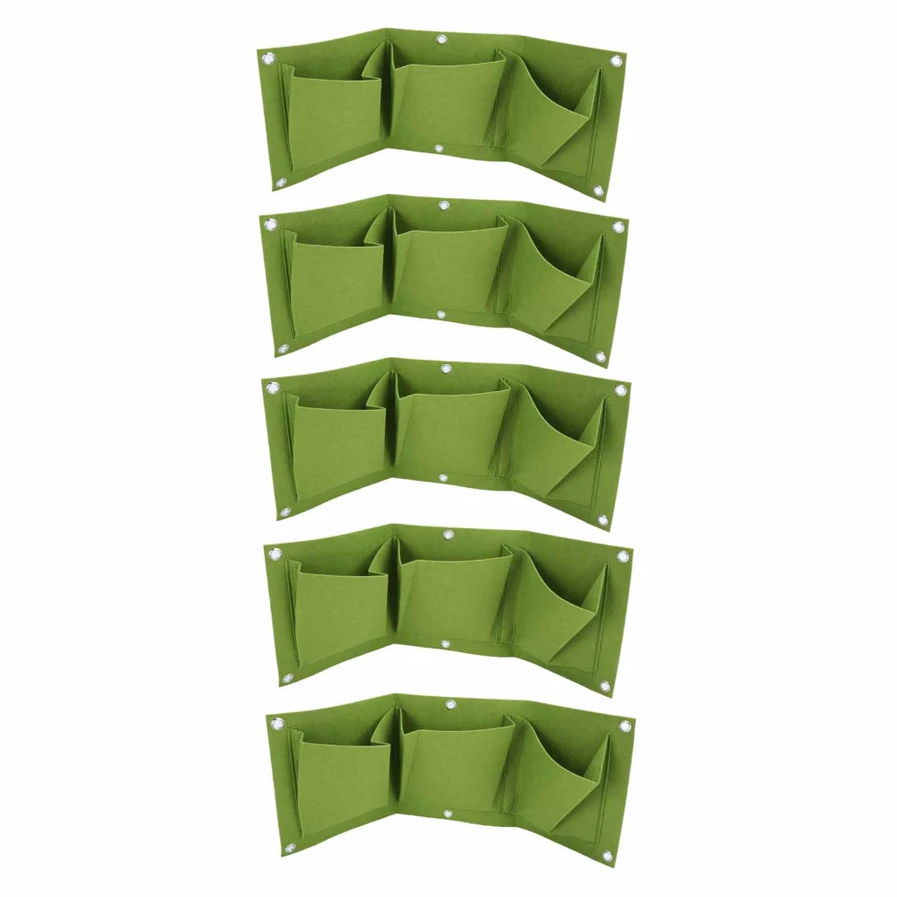 5Pcs Plant Growing Bags Wall Mounted Degradable 3‑Pockets Planter Garden AccessoryGreen