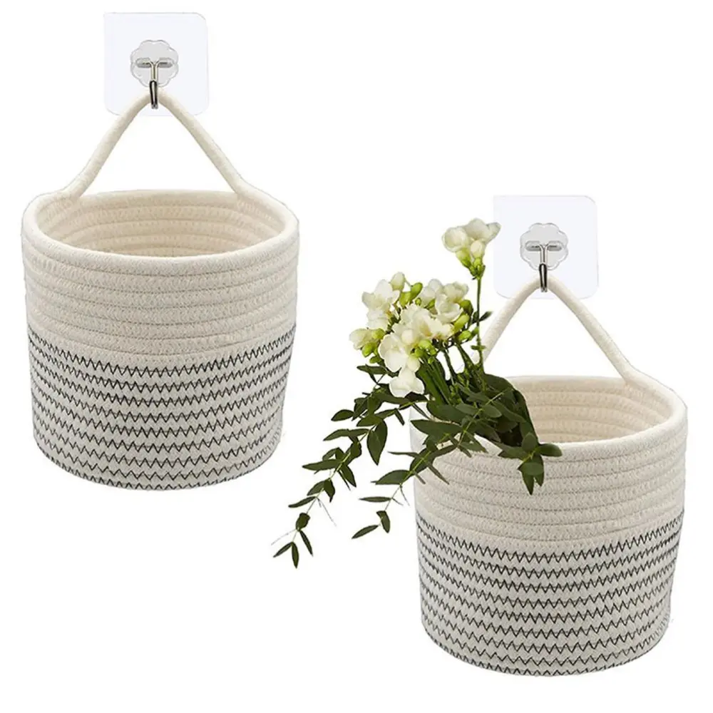 Cotton Rope Hanging Basket Storage Basket Flower Pot Hanging Basket Decorative Blanket Basket Living Room Laundry Nursery Decor