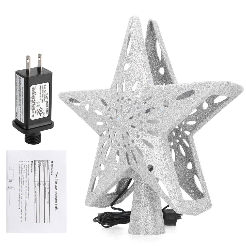 LED Christmas Tree Topper Projection Lamp Rotating Snowflake Projector Decoration US 120V Silver