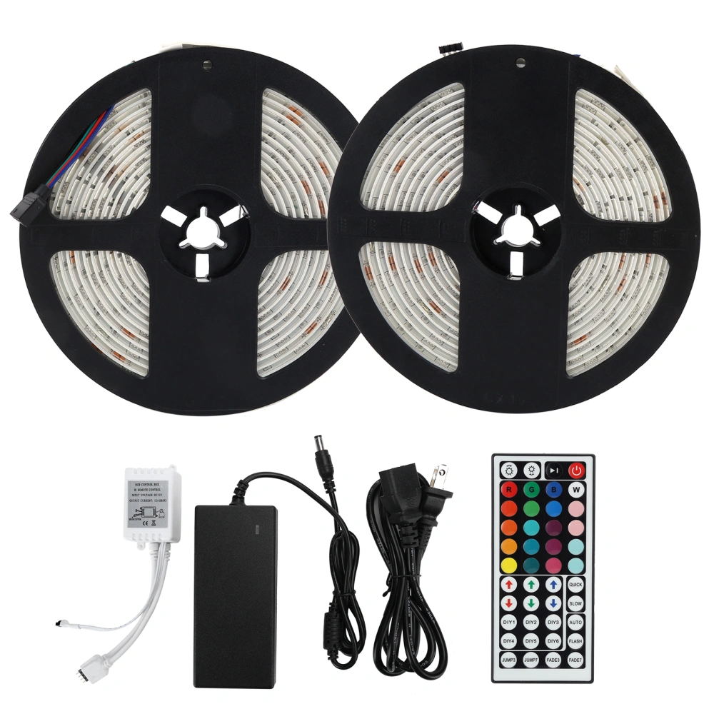 RGB LED Strip Lights Waterproof 10m SMD5050 Lamp DC12V with 44‑Key Remote Control US 100‑240V