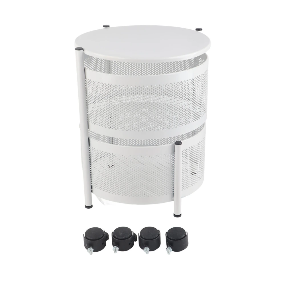 Kitchen Storage Rotatable Rack Stable Metal Revolving Basket with Wheels for Fruit VegetableRound White 2 Layer