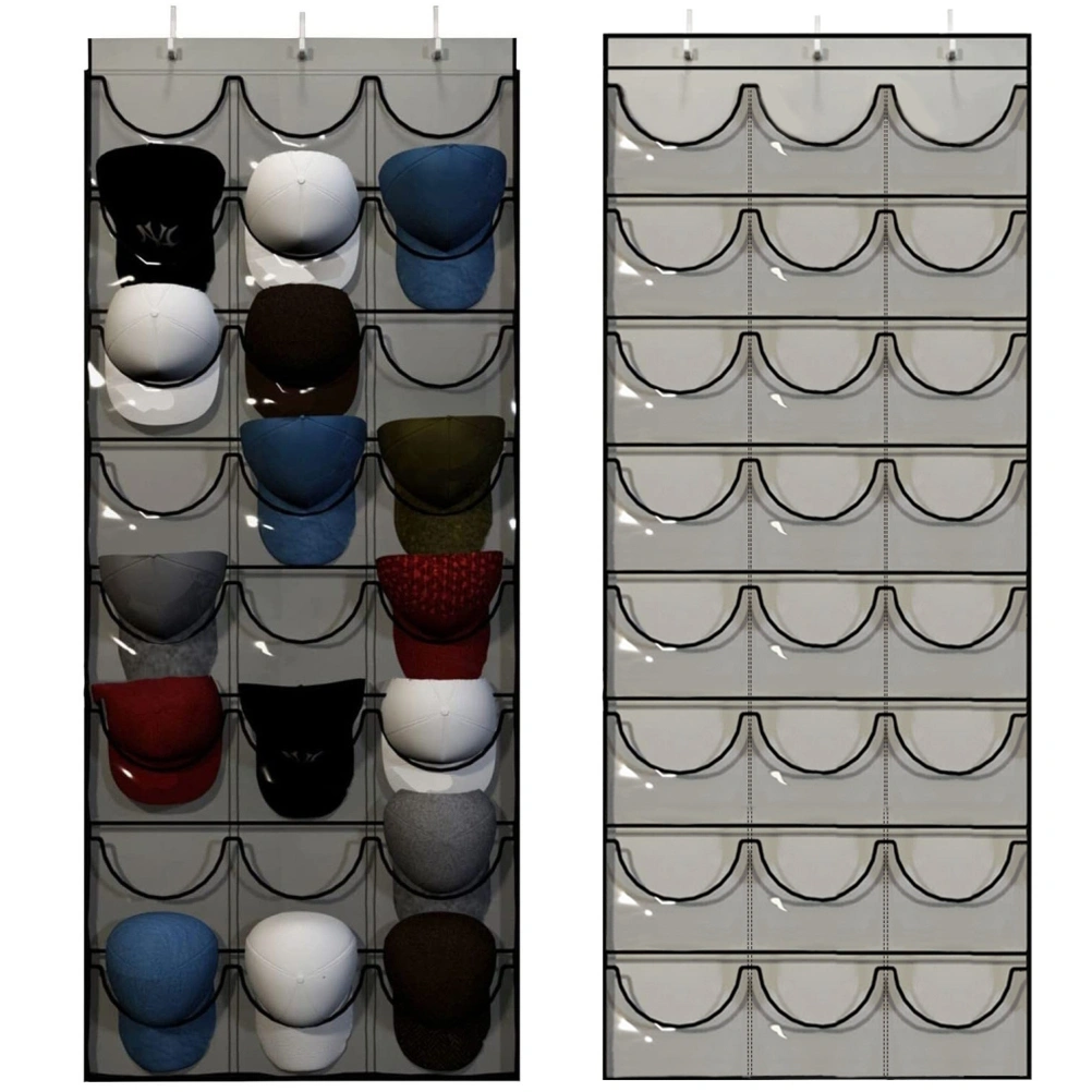 24 Pockets Hat Rack for Baseball Hat Organizer Hanging Hat Storage Holder for Closet Wall