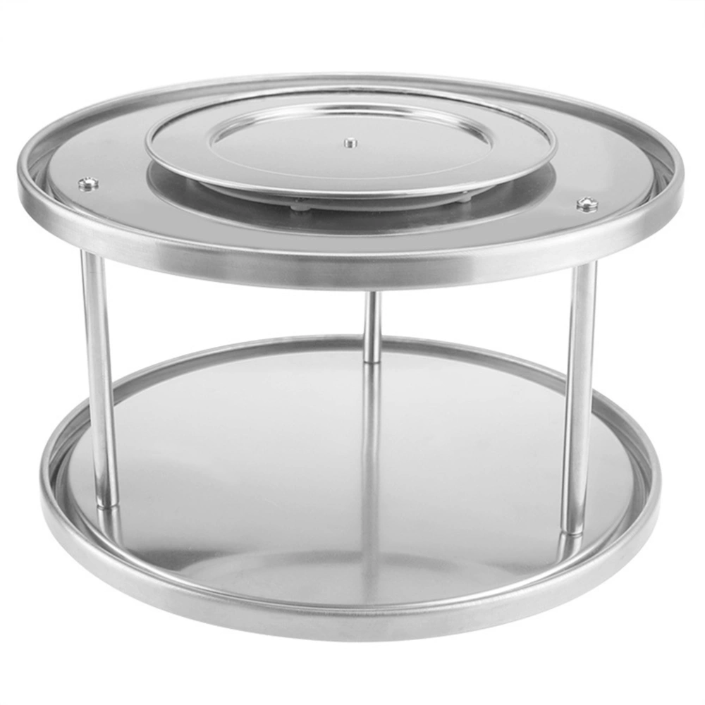 Two Tier Rotating Organizer Tray Stainless Spice Kitchen Rack Pantry Turntable Storage