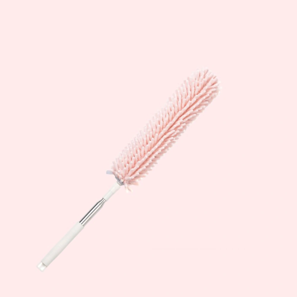 Telescopic Duster Handheld Dust Remover Washable Bendable Head for Household Ceiling Furniture Cleaning1.3m/4.27ft Nordic Pink