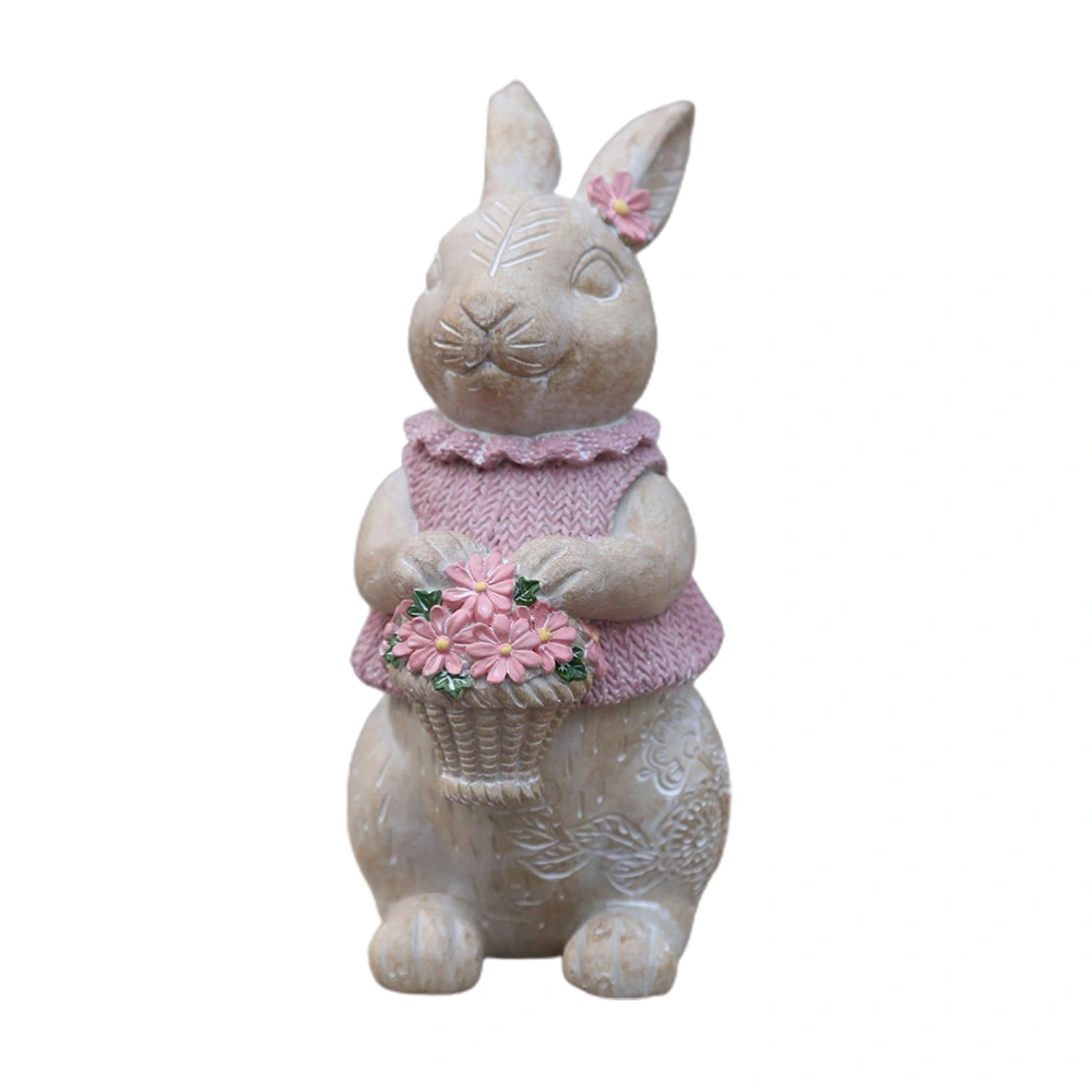 Easter Ornaments Resin Rabbit Garden Statue With Look of Carved Wood Art Crafts Decorations for Bedroom and Living Room Tabletops