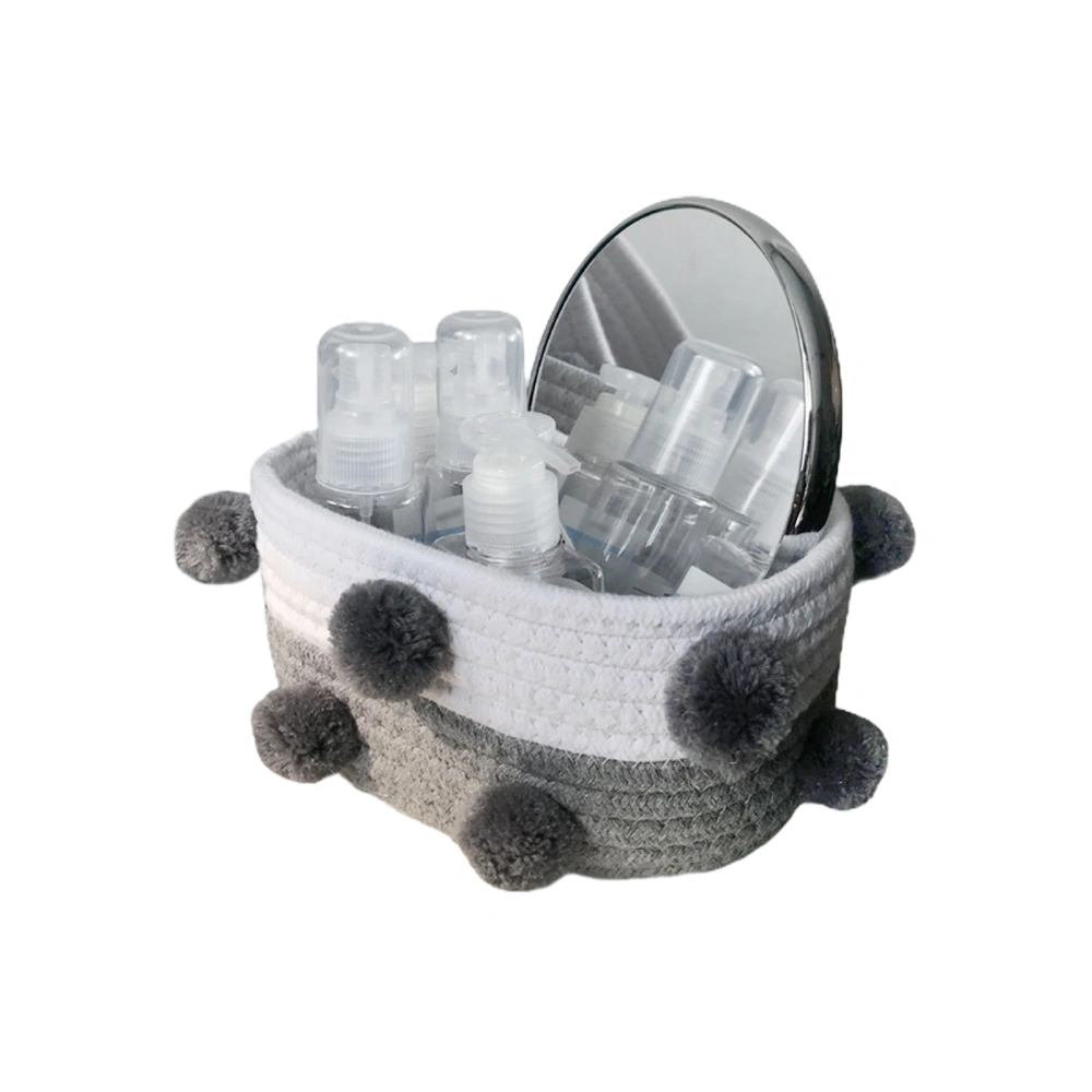 Cotton Rope Knitting With Fur Ball Storage Basket Snacks Keys Sundries Basket