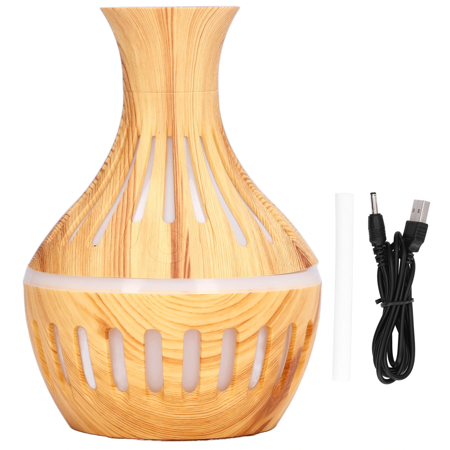 300ml Humidifier USB Powered Wood Grain Aromatherapy Diffuser with 7 Colors LED Light 5V 1A