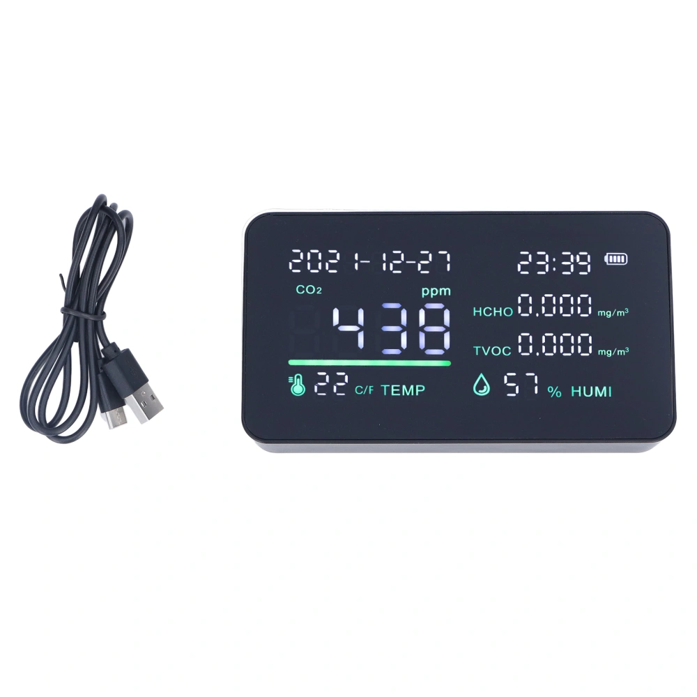 Air Quality Monitor Semiconductor USB Charging Indoor Temperature Humidity Carbon Dioxide DetectorBlack