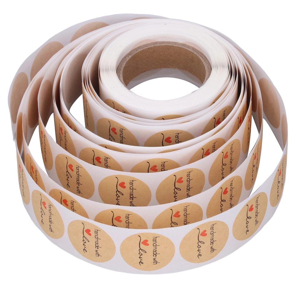 1 Roll Kraft Paper Stickers Handmade with Love Design Cute Heart Stationery Label Stickers for Food Labeling