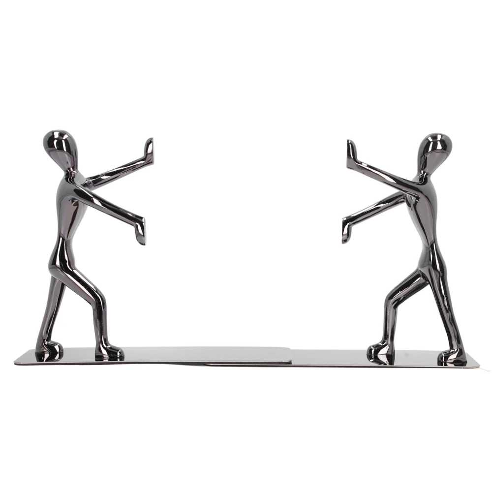 2pcs Black Book Holders Human Shape Modern Stylish Special Design Stainless Steel Bookends Decorative