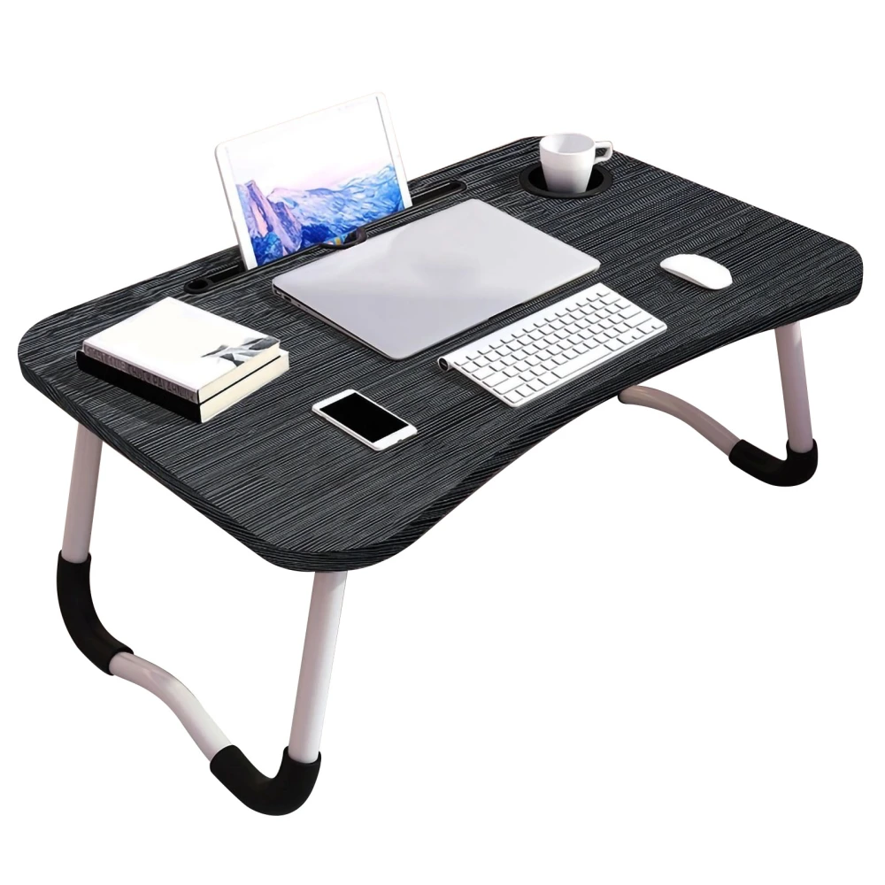 Kids Laptop Desk with Cup Holder Density Board Foldable Bed Table for Household BedroomBlack Brushed