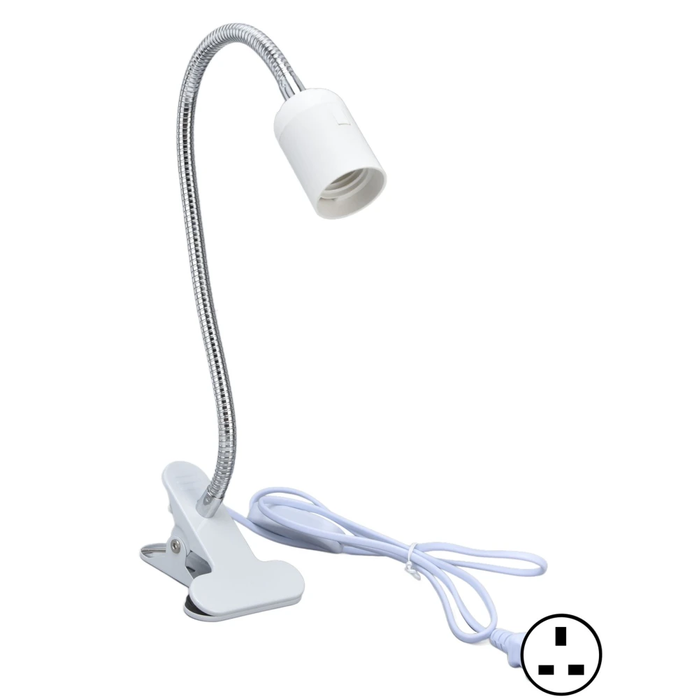 White Table Lamp Holder E27/E26 Single White Head 360 Degree Adjustable Durable Material Clip Lamp Holder 100‑240VUK Plug