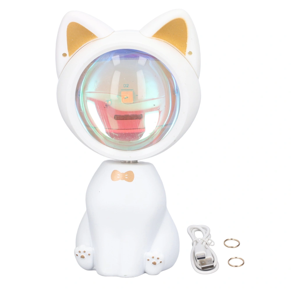 Sunset Projection Lamp Cute White Cat 360° Rotation USB Charging Wide Application Sunlight Lamp for Bedroom Party