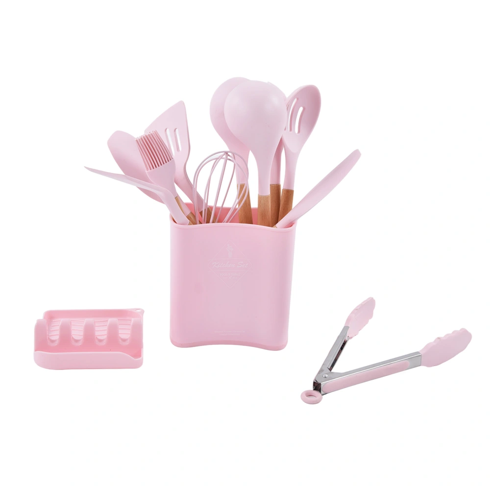 13Pcs Silicone Utensils Set Good Insulation Wooden Handle Food Grade Silicone Nonstick Utensils Set for Home Camping