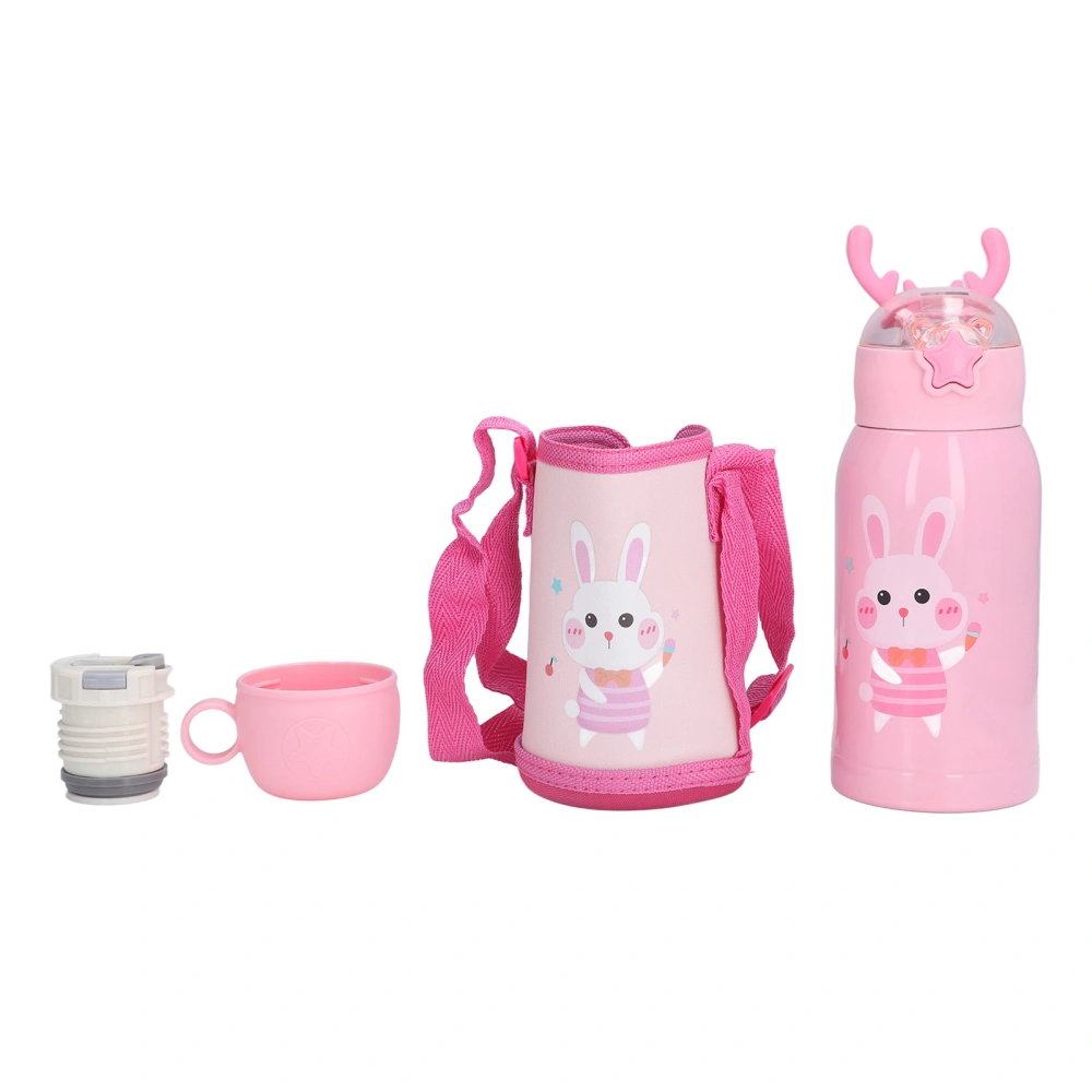 500ml Kids Stainless Steel Straw Thermal Insulation Cup Temperature Display Water BottlePink Rabbit